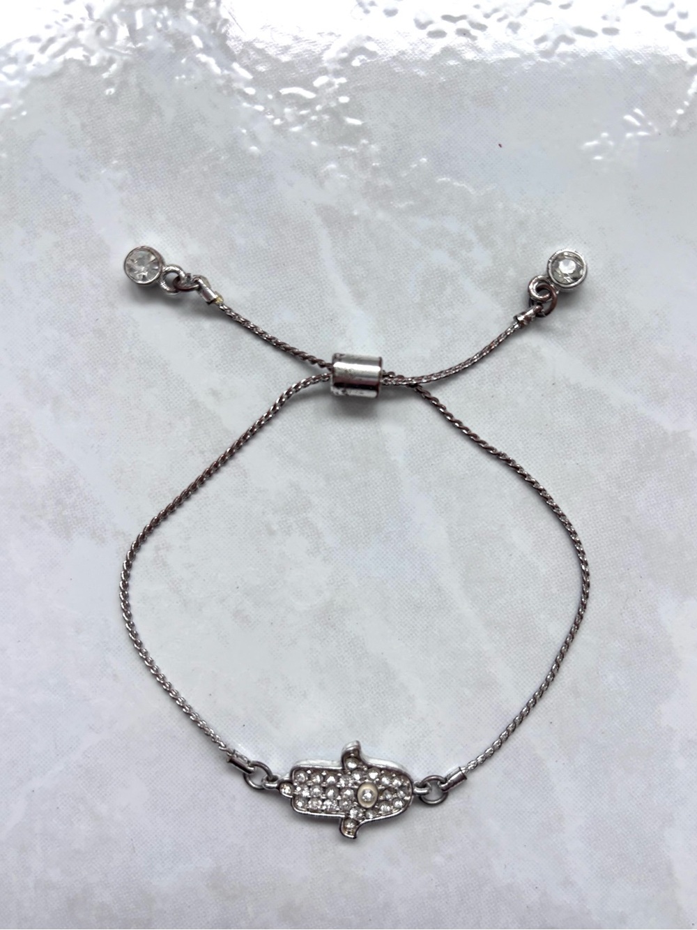 Silver tone Hamsa CZ Bracelet Charm
